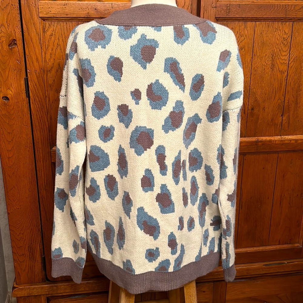 Mystree Leopard Print Cardigan Button-Up Cream, G… - image 3